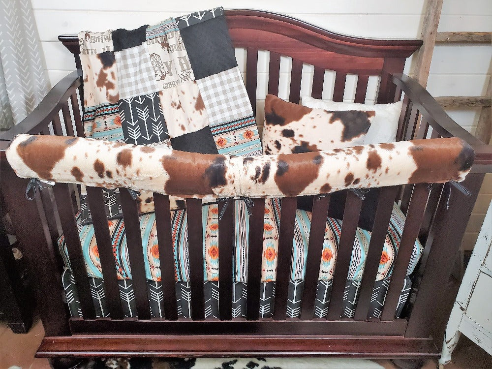 Boy Crib Bedding- Cowboy, Cow Minky, Mint Aztec Cowboy Baby Bedding Collection - DBC Baby Bedding Co 