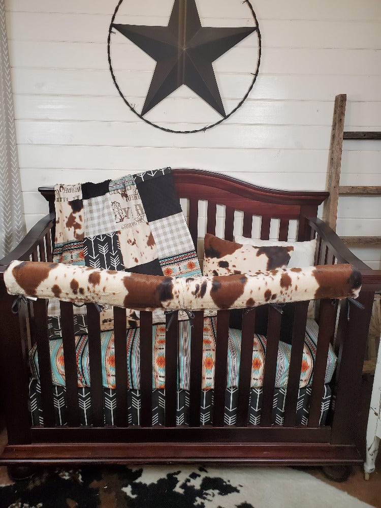 Boy Crib Bedding- Cowboy, Cow Minky, Mint Aztec Cowboy Collection - DBC Baby Bedding Co 