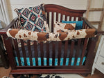 Teal Aztec & Cow Minky Crib Bedding 2