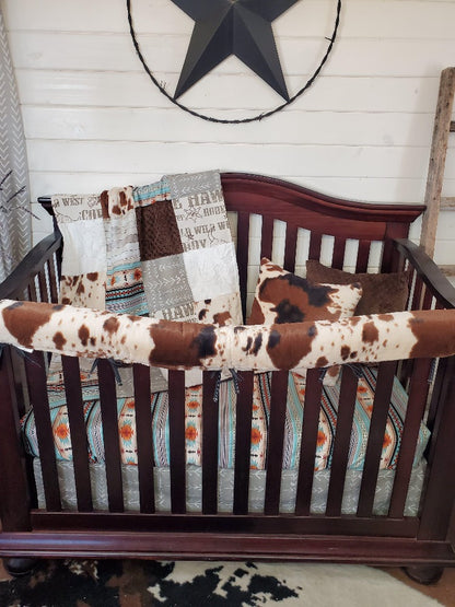 Boy Crib Bedding - Cowboy, Mint Aztec, and Cow Minky Collection - DBC Baby Bedding Co 