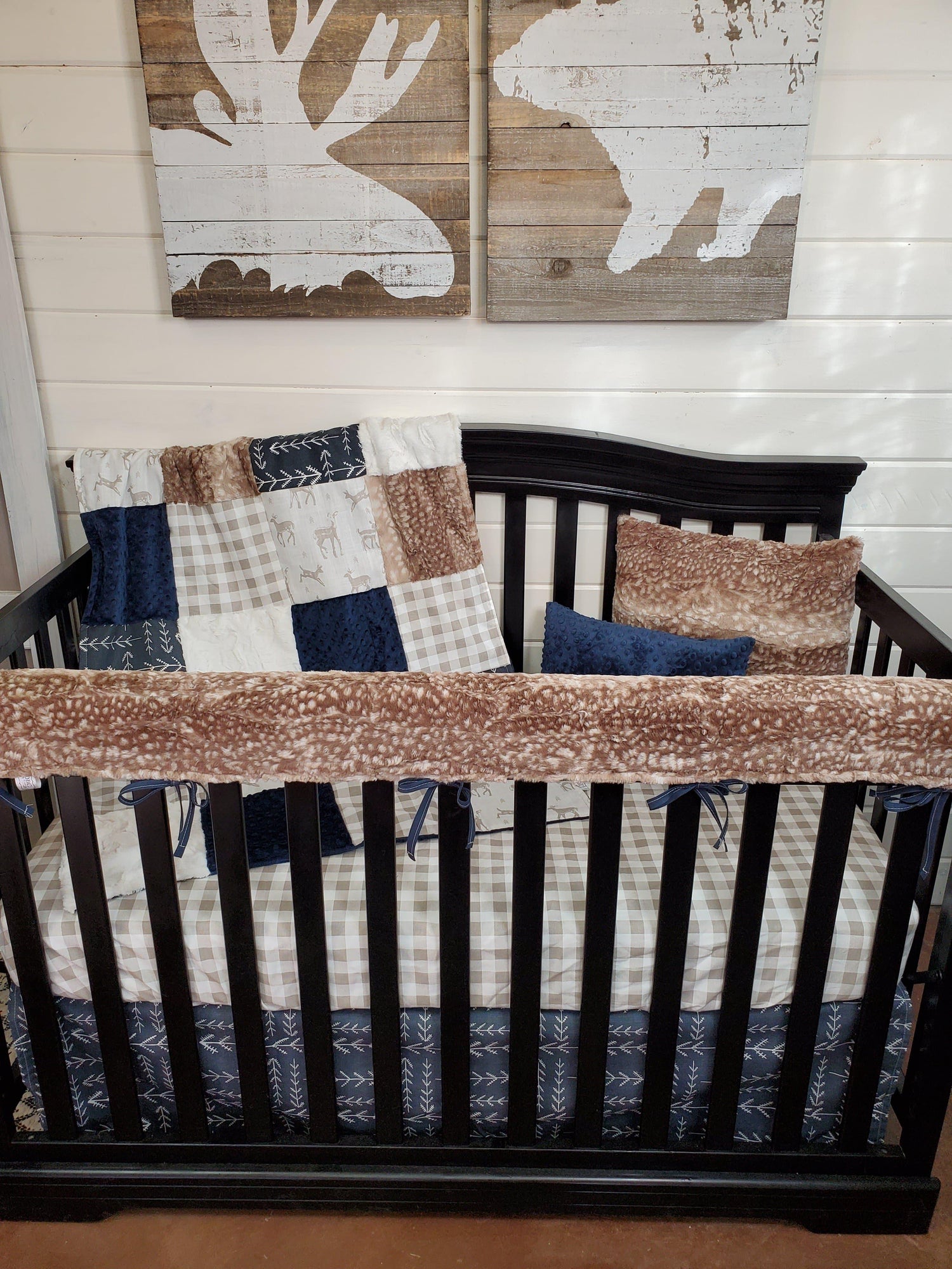 Ready Ship Boy Crib Bedding - Sweet Baby Fawn and Fawn Minky Woodland Collection - DBC Baby Bedding Co 