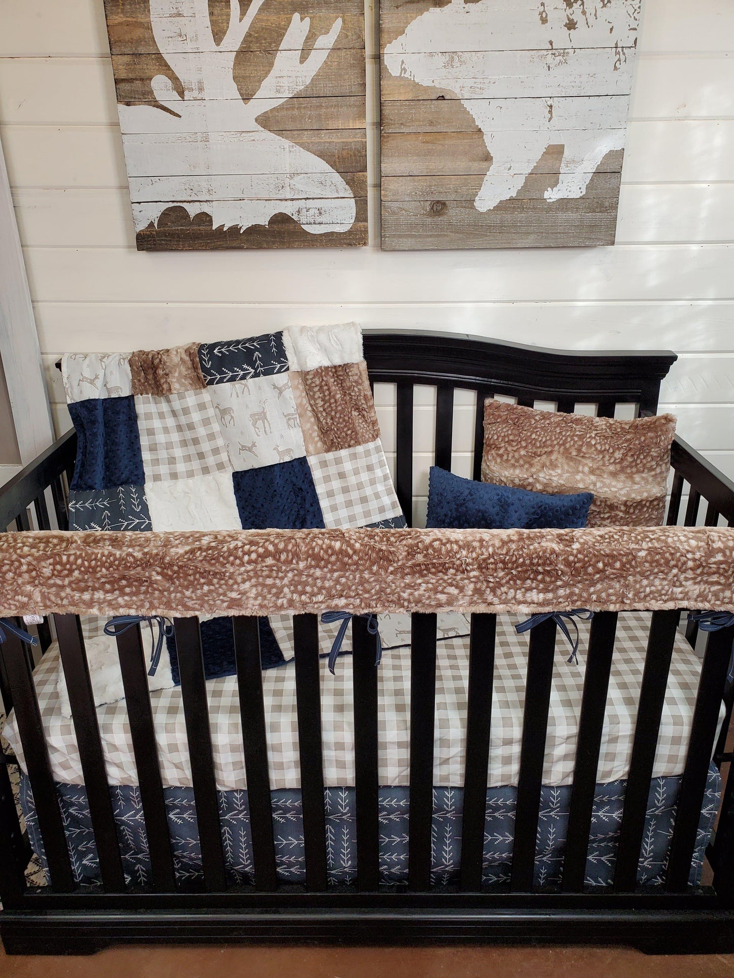 Ready Ship Boy Crib Bedding - Sweet Baby Fawn and Fawn Minky Woodland Collection - DBC Baby Bedding Co 