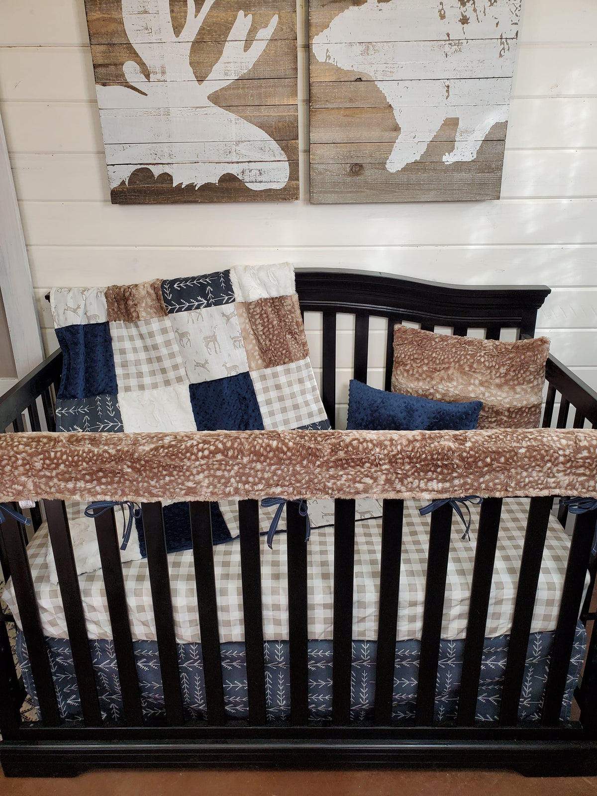 Ready Ship Boy Crib Bedding - Sweet Baby Fawn and Fawn Minky Woodland Collection - DBC Baby Bedding Co 