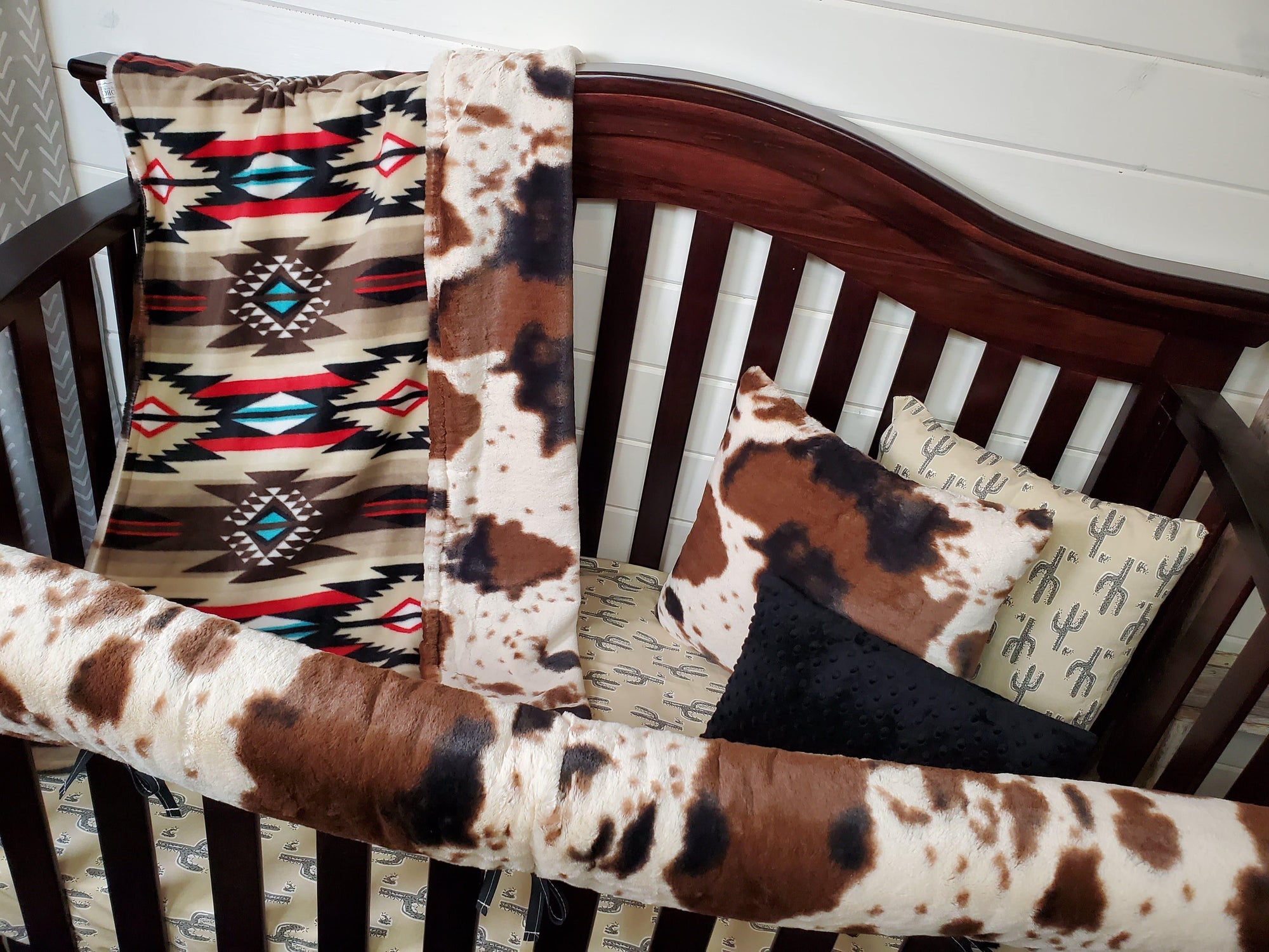 Brown Aztec & Cow Minky Crib Bedding