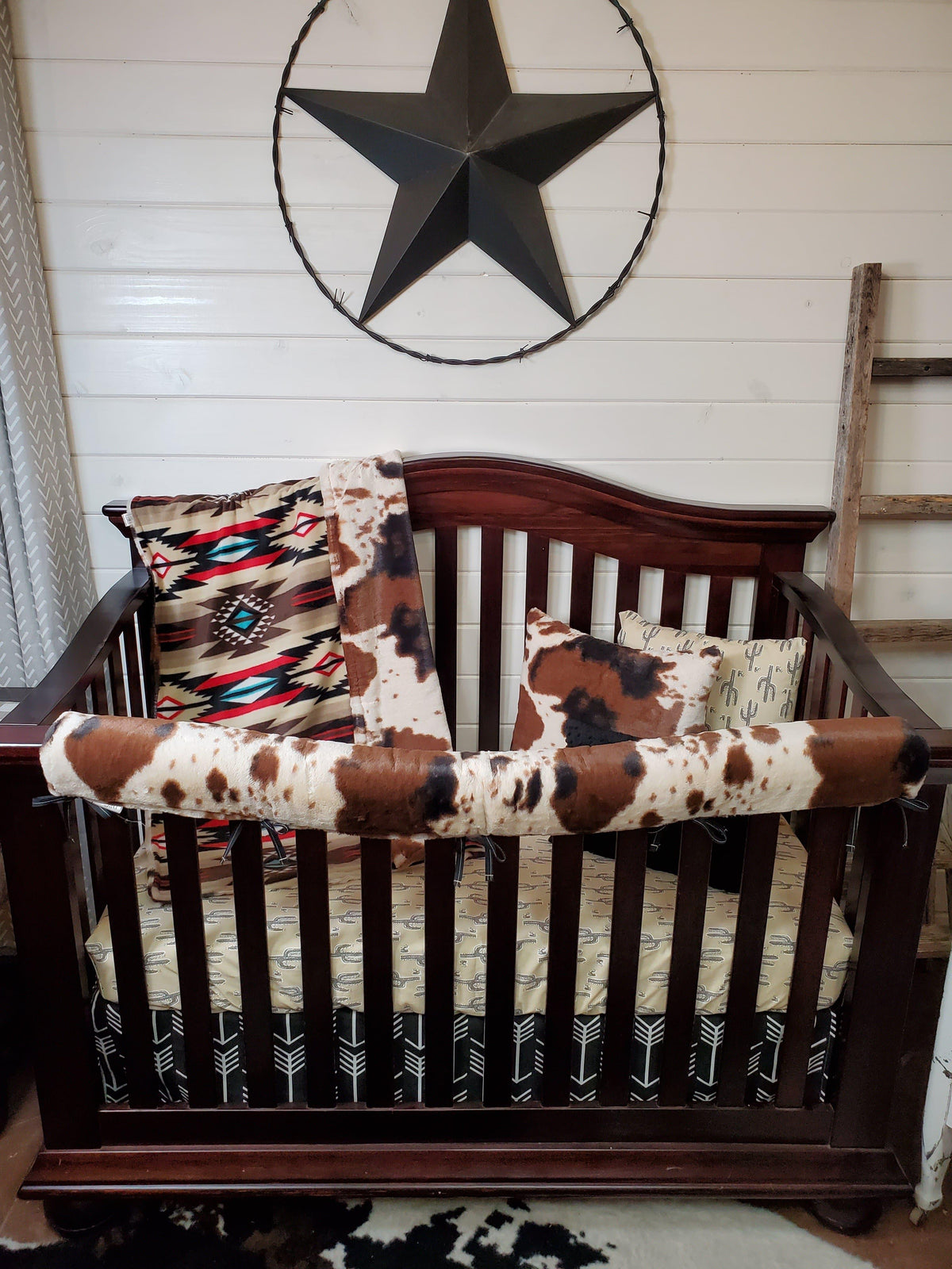 Brown Aztec &amp; Cow Minky Crib Bedding