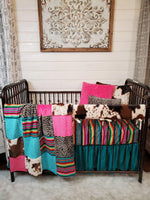 Girl Crib Bedding- Serape, Cheetah, and Cow Minky Collection - DBC Baby Bedding Co 