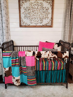 Girl Crib Bedding- Serape, Cheetah, and Cow Minky Collection - DBC Baby Bedding Co 