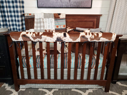 Boy Crib Bedding- Cow Minky and Mint Aztec Ranch Collection - DBC Baby Bedding Co 