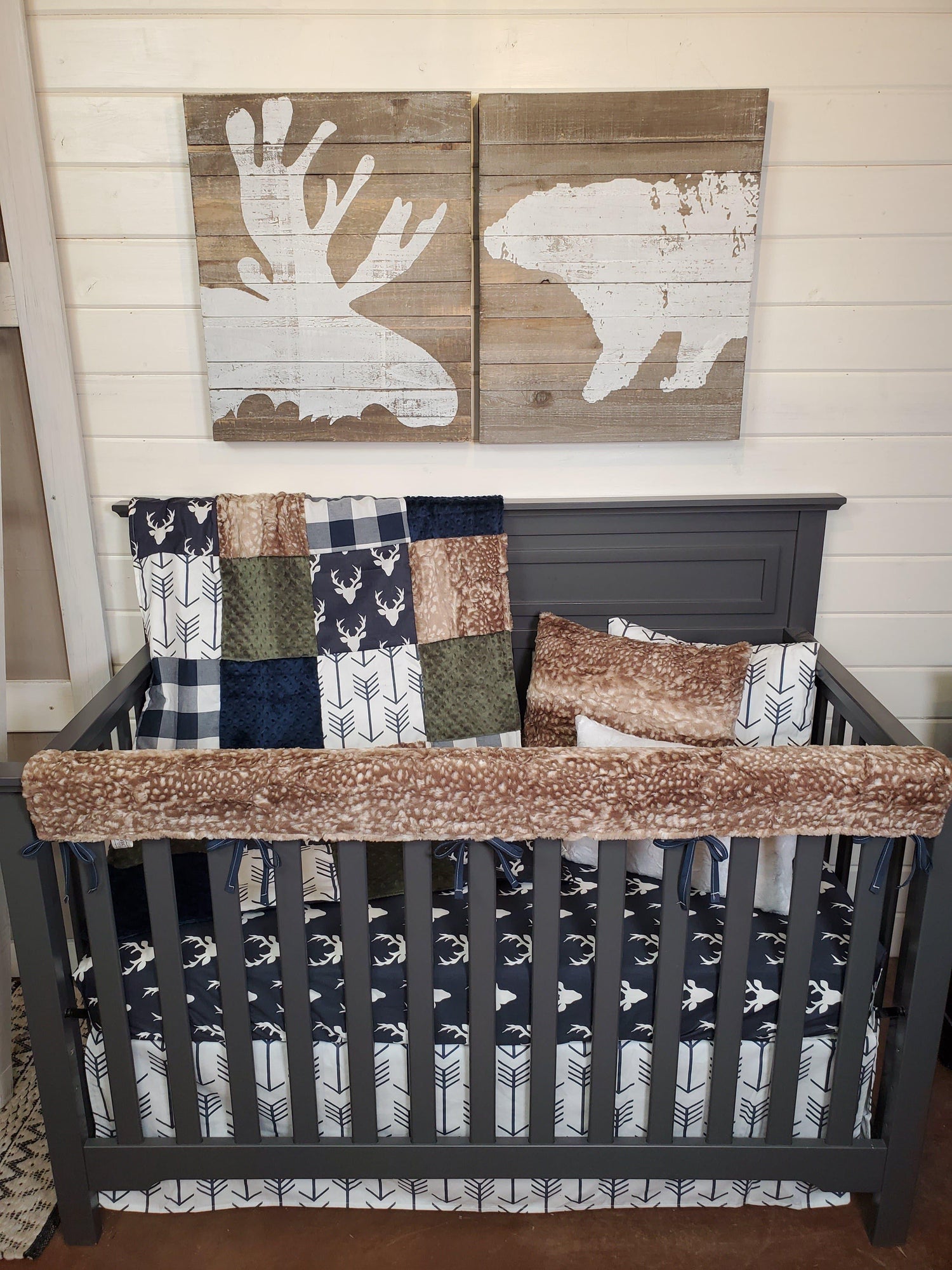 Boy Crib Bedding- Buck and Fawn Minky Woodland baby bedding Collection - DBC Baby Bedding Co 