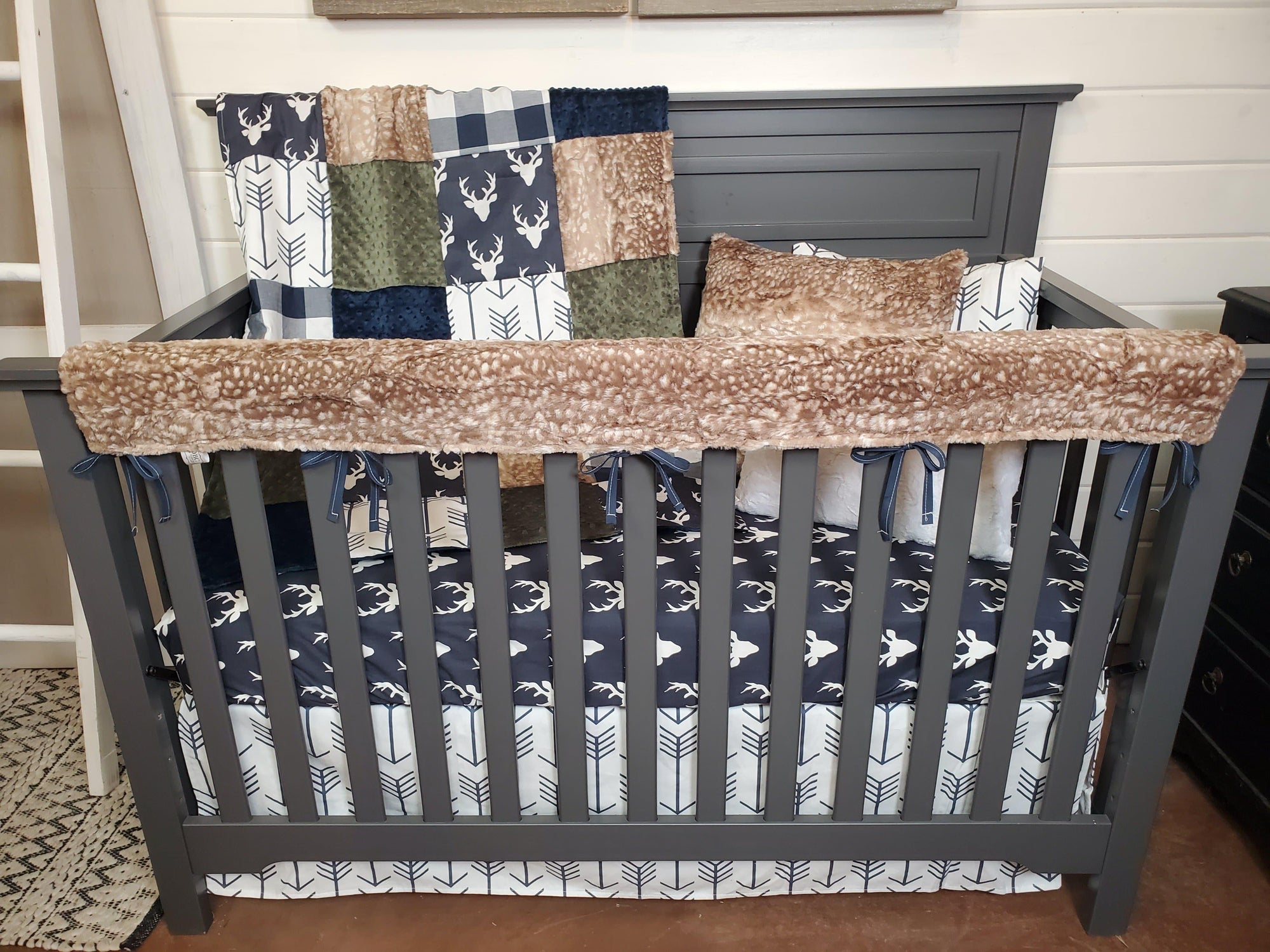 Boy Crib Bedding- Buck and Fawn Minky Woodland baby bedding Collection - DBC Baby Bedding Co 