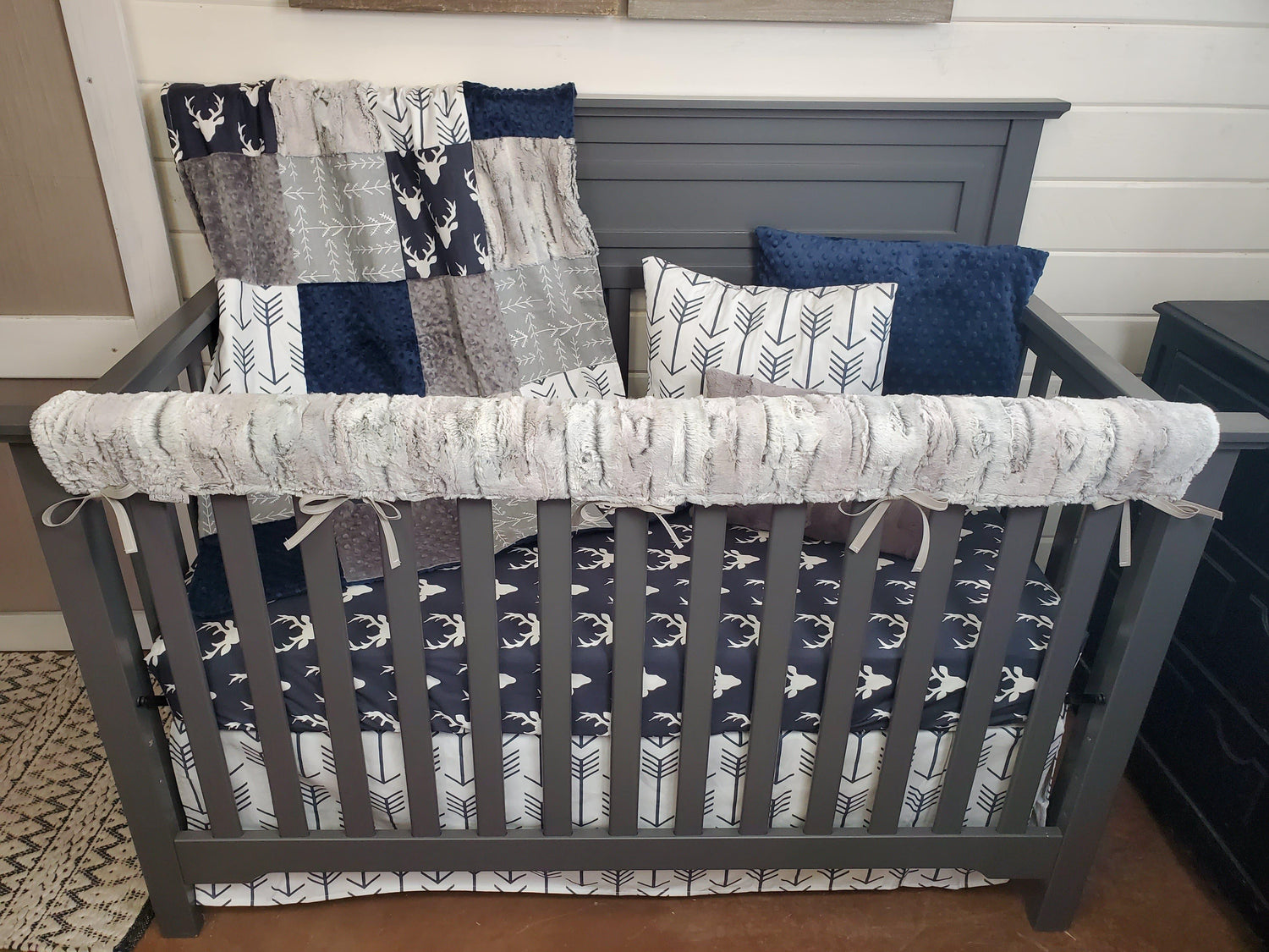 Boy Crib Bedding- Buck and Silver Fox Minky Woodland Collection - DBC Baby Bedding Co 