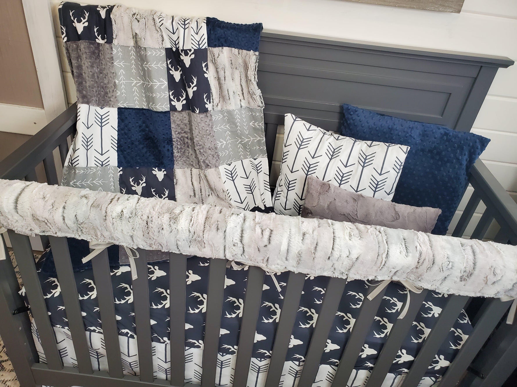 Boy Crib Bedding- Buck and Silver Fox Minky Woodland Collection - DBC Baby Bedding Co 