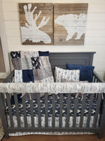 Boy Crib Bedding- Buck and Silver Fox Minky Woodland Collection - DBC Baby Bedding Co 