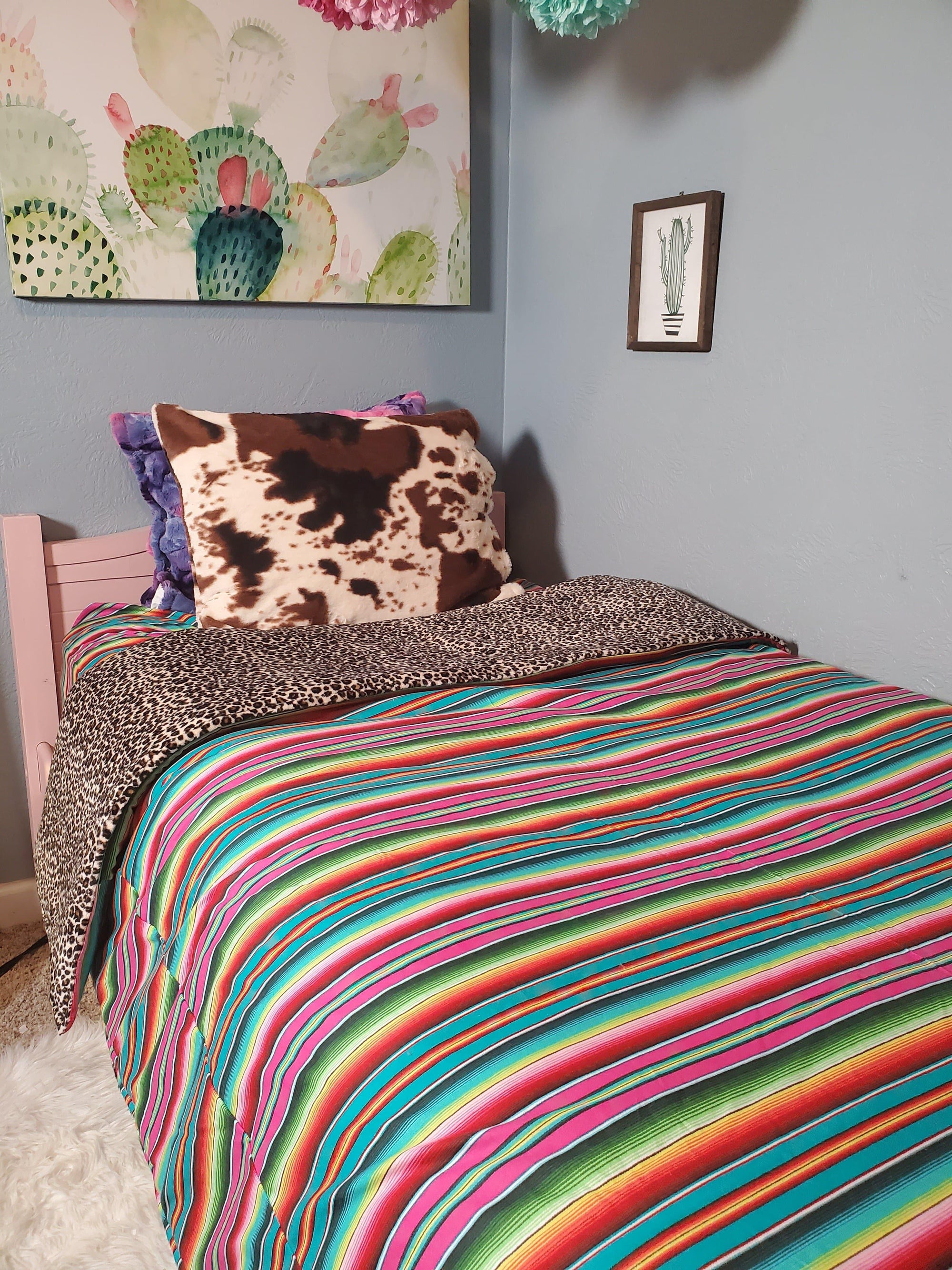 Twin, Full, or Queen Comforter - Cheetah Minky and Serape - DBC Baby Bedding Co 