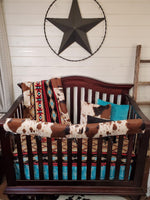 Ready Ship Boy Crib Bedding- Aztec Minky and Cow Minky Ranch Collection - DBC Baby Bedding Co 