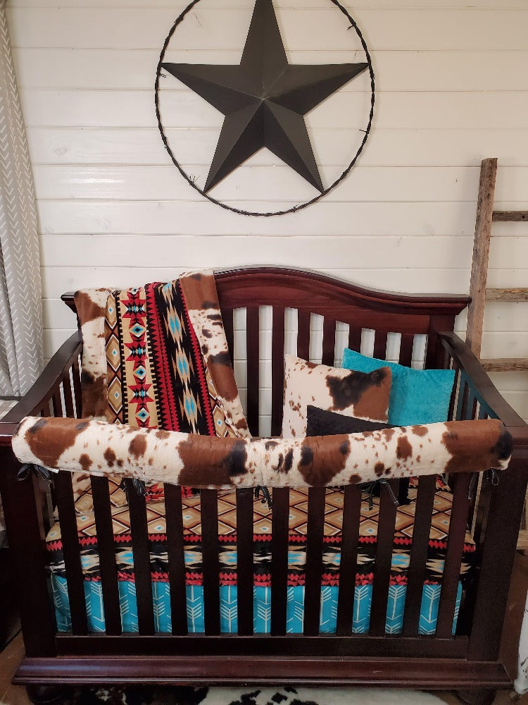 Ready Ship Boy Crib Bedding- Aztec Minky and Cow Minky Ranch Collection - DBC Baby Bedding Co 