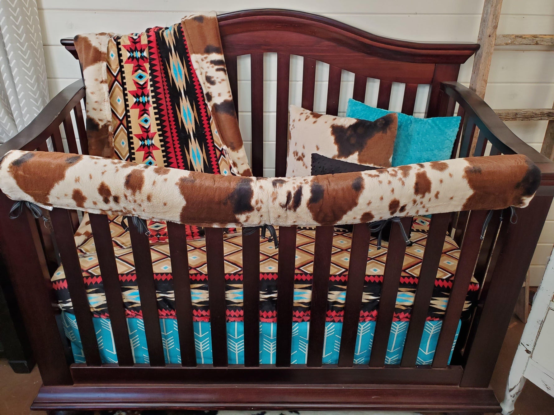 Ready Ship Boy Crib Bedding- Aztec Minky and Cow Minky Ranch Collection - DBC Baby Bedding Co 