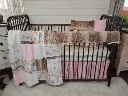 Girl Crib Bedding- Floral Woodland Animals and Fawn Minky Woodland Collection - DBC Baby Bedding Co 