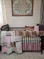 Girl Crib Bedding- Floral Woodland Animals and Fawn Minky Woodland Collection - DBC Baby Bedding Co 