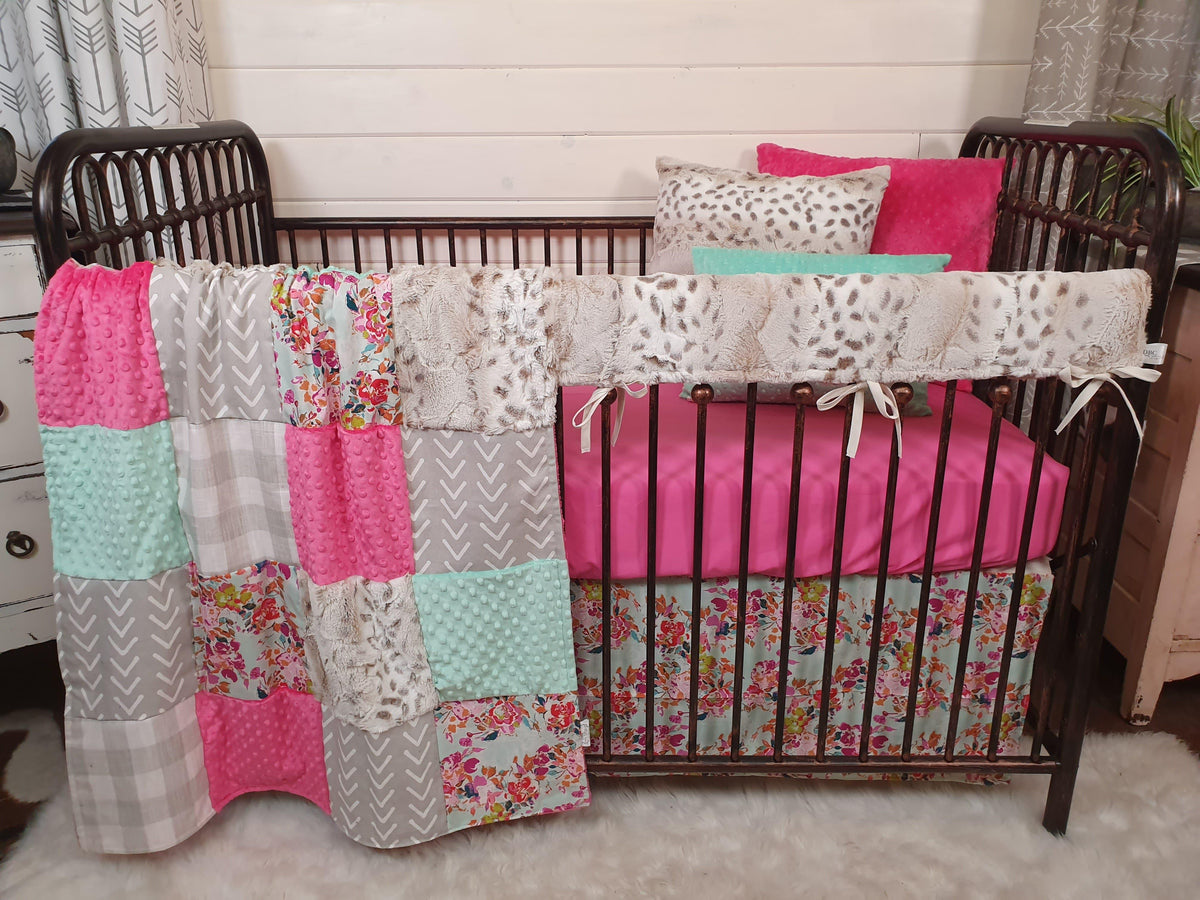 Girl Crib Bedding- Summer Floral and Lynx Minky Collection - DBC Baby Bedding Co 