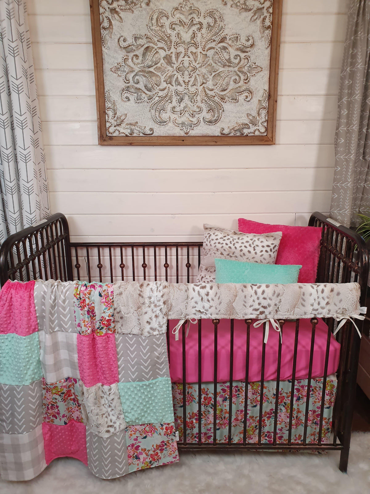 Girl Crib Bedding- Summer Floral and Lynx Minky Collection - DBC Baby Bedding Co 