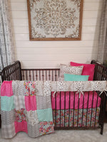 Girl Crib Bedding- Summer Floral and Lynx Minky Collection - DBC Baby Bedding Co 