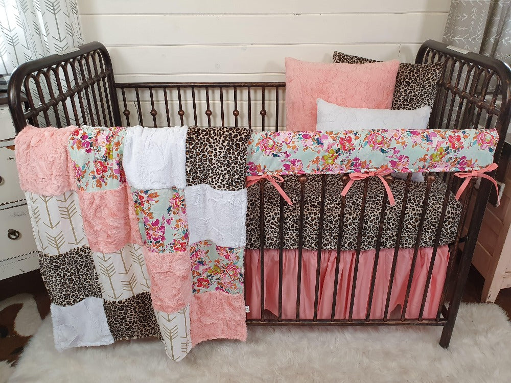Girl Crib Bedding- Summer Floral and Cheetah Minky Collection - DBC Baby Bedding Co 