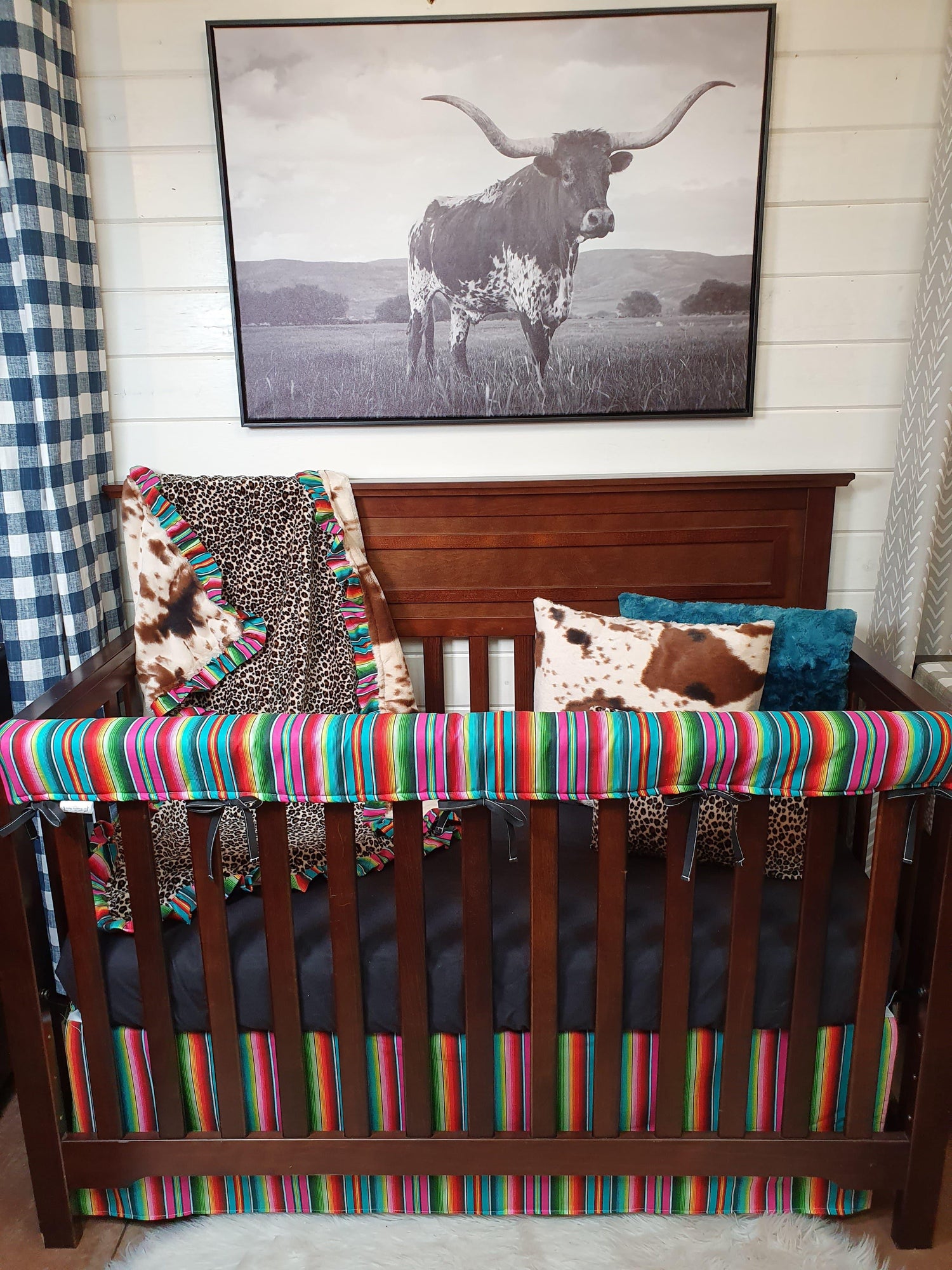 Girl Crib Bedding- Serape, Cow Minky, and Cheetah Minky Collection - DBC Baby Bedding Co 