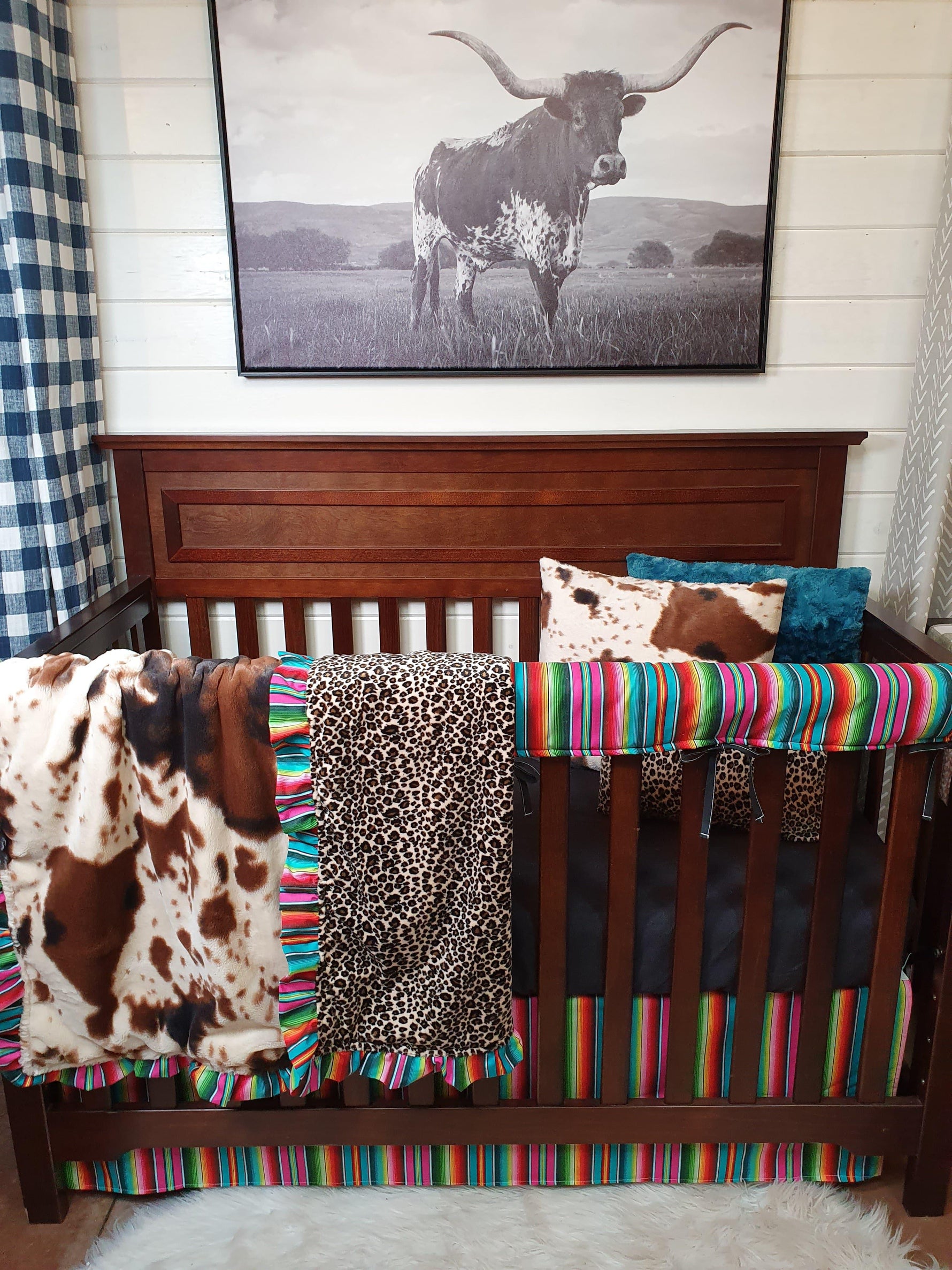 Girl Crib Bedding- Serape, Cow Minky, and Cheetah Minky Collection - DBC Baby Bedding Co 