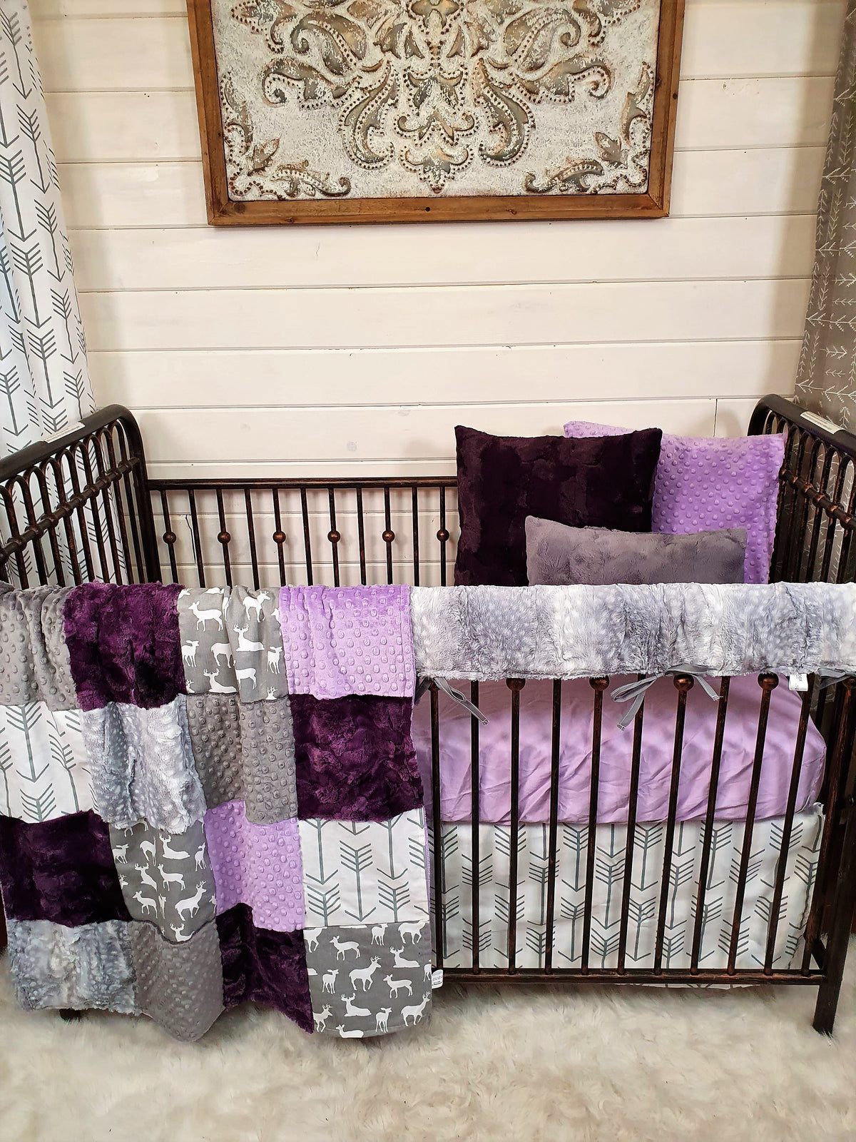 Girl Crib Bedding- Deer, Lilac, and Silver Fawn Woodland Baby Bedding Collection - DBC Baby Bedding Co 