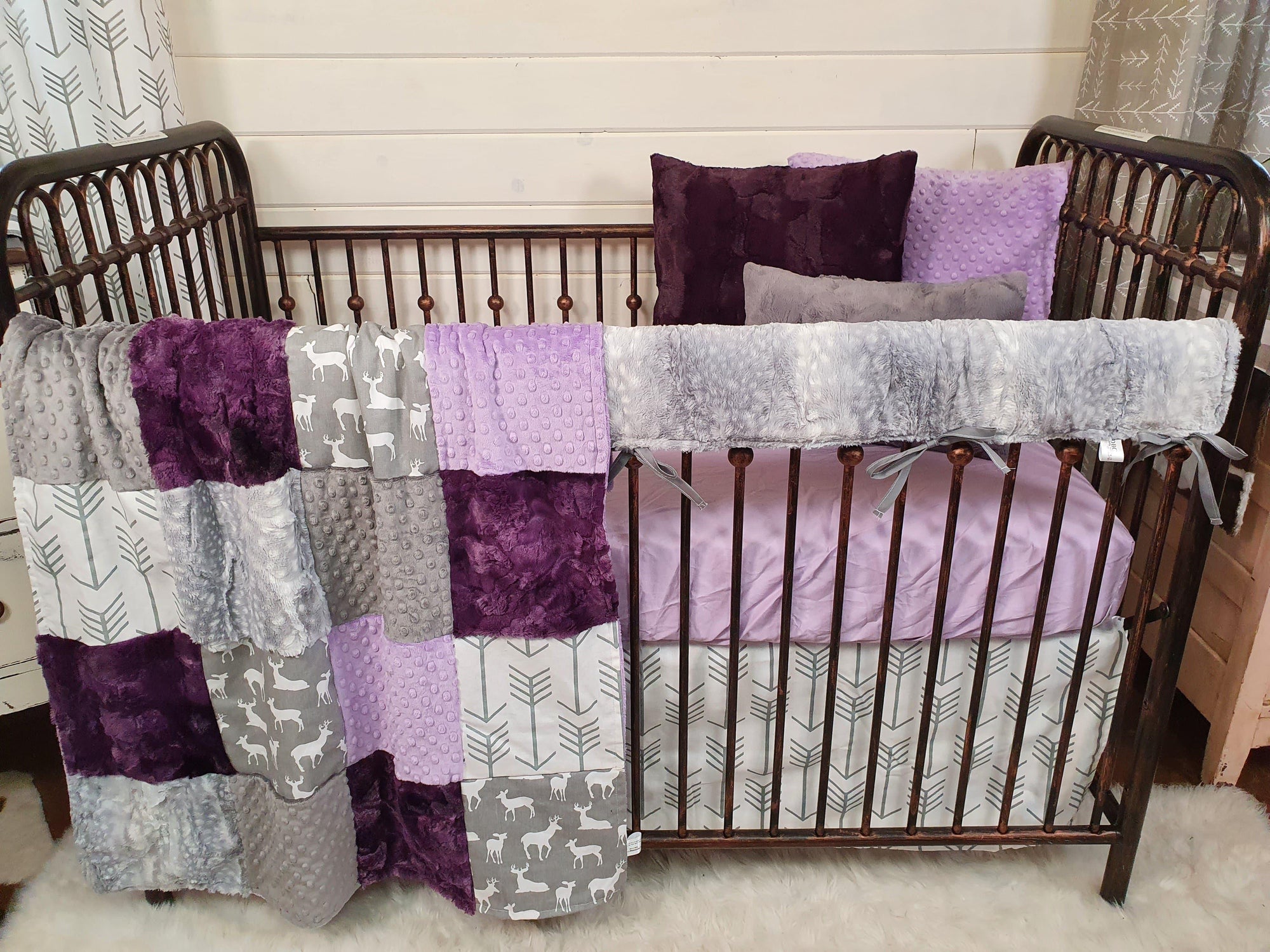 Girl Crib Bedding- Deer, Lilac, and Silver Fawn Woodland Baby Bedding Collection - DBC Baby Bedding Co 
