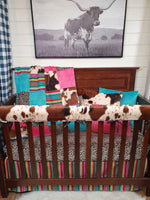 Girl Crib Bedding- Serape, Cheetah Minky, and Cow Minky Ranch Collection - DBC Baby Bedding Co 