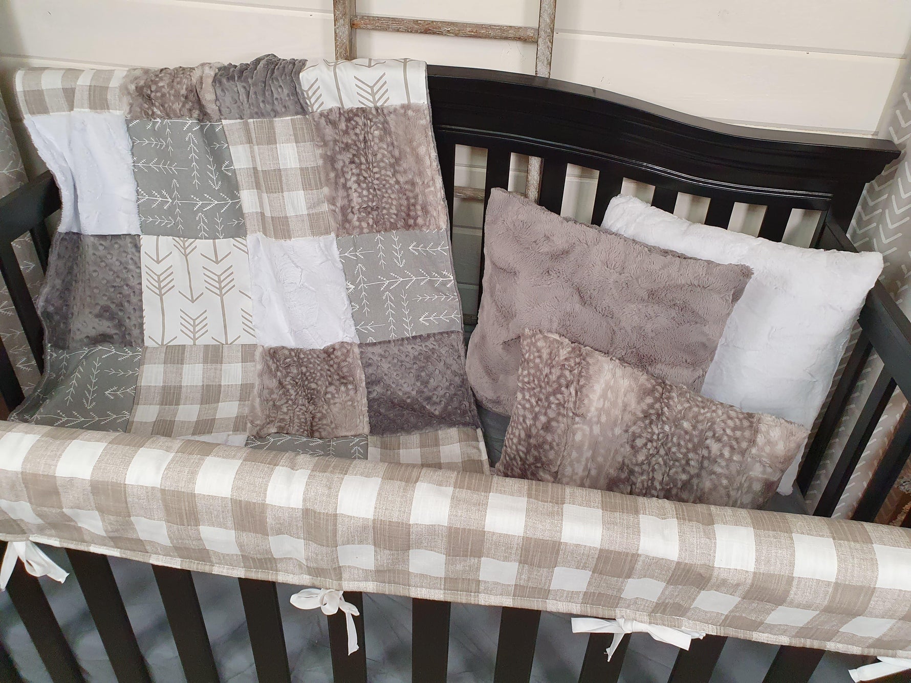 Ready Ship Neutral Crib Bedding- Arrow and Metal Fawn Farm Collection - DBC Baby Bedding Co 