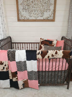 Girl Crib Bedding- Cheetah Minky and Cow Minky Collection - DBC Baby Bedding Co 