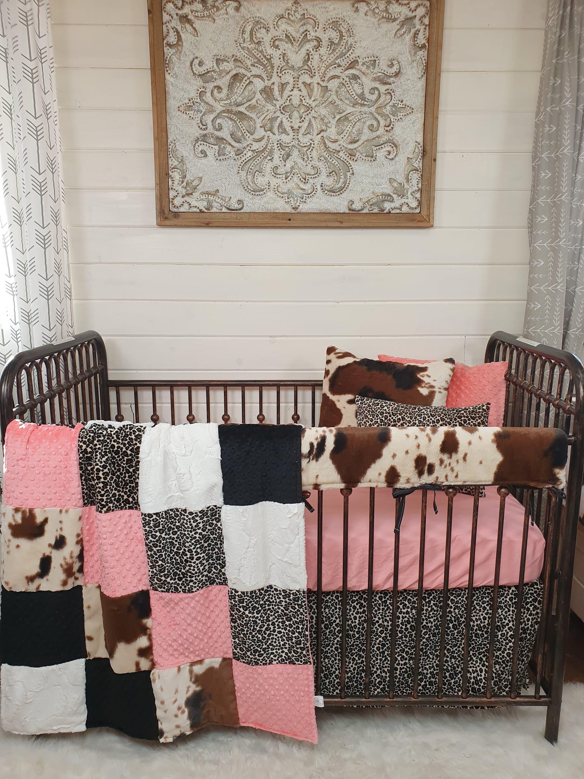 Girl Crib Bedding- Cheetah Minky and Cow Minky Collection - DBC Baby Bedding Co 