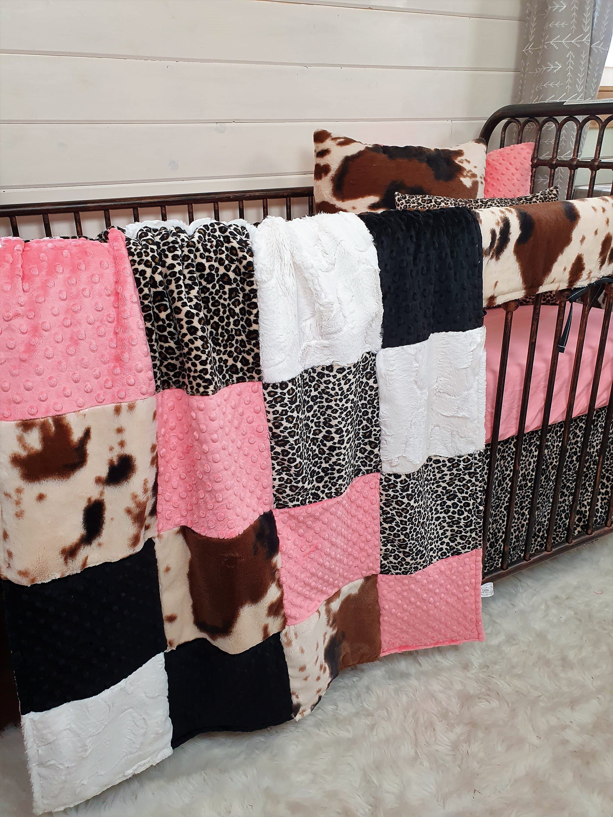 Girl Crib Bedding- Cheetah Minky and Cow Minky Collection - DBC Baby Bedding Co 