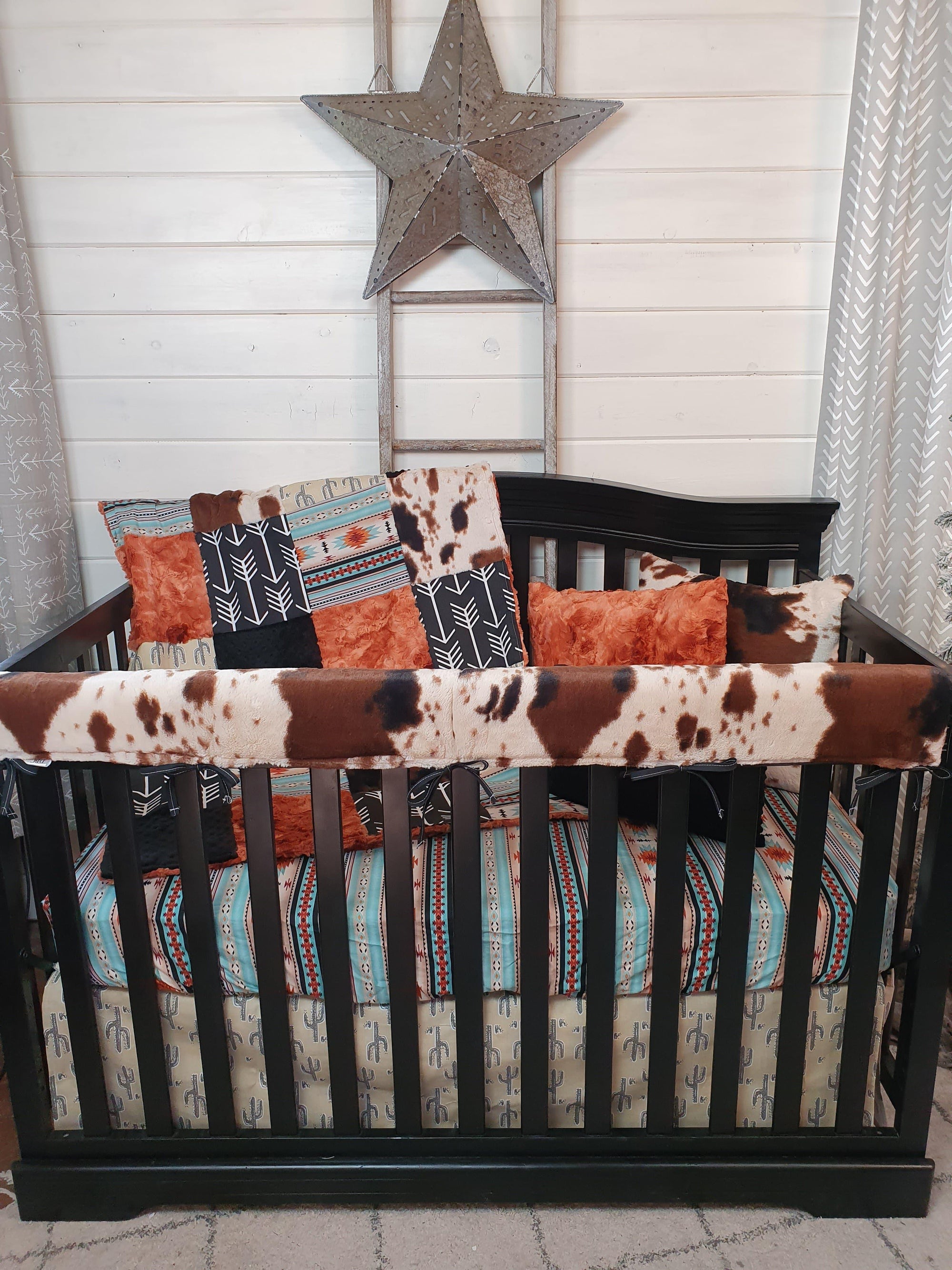 Boy Crib Bedding- Cactus, Mint Aztec, Cow Minky Ranch Collection - DBC Baby Bedding Co 