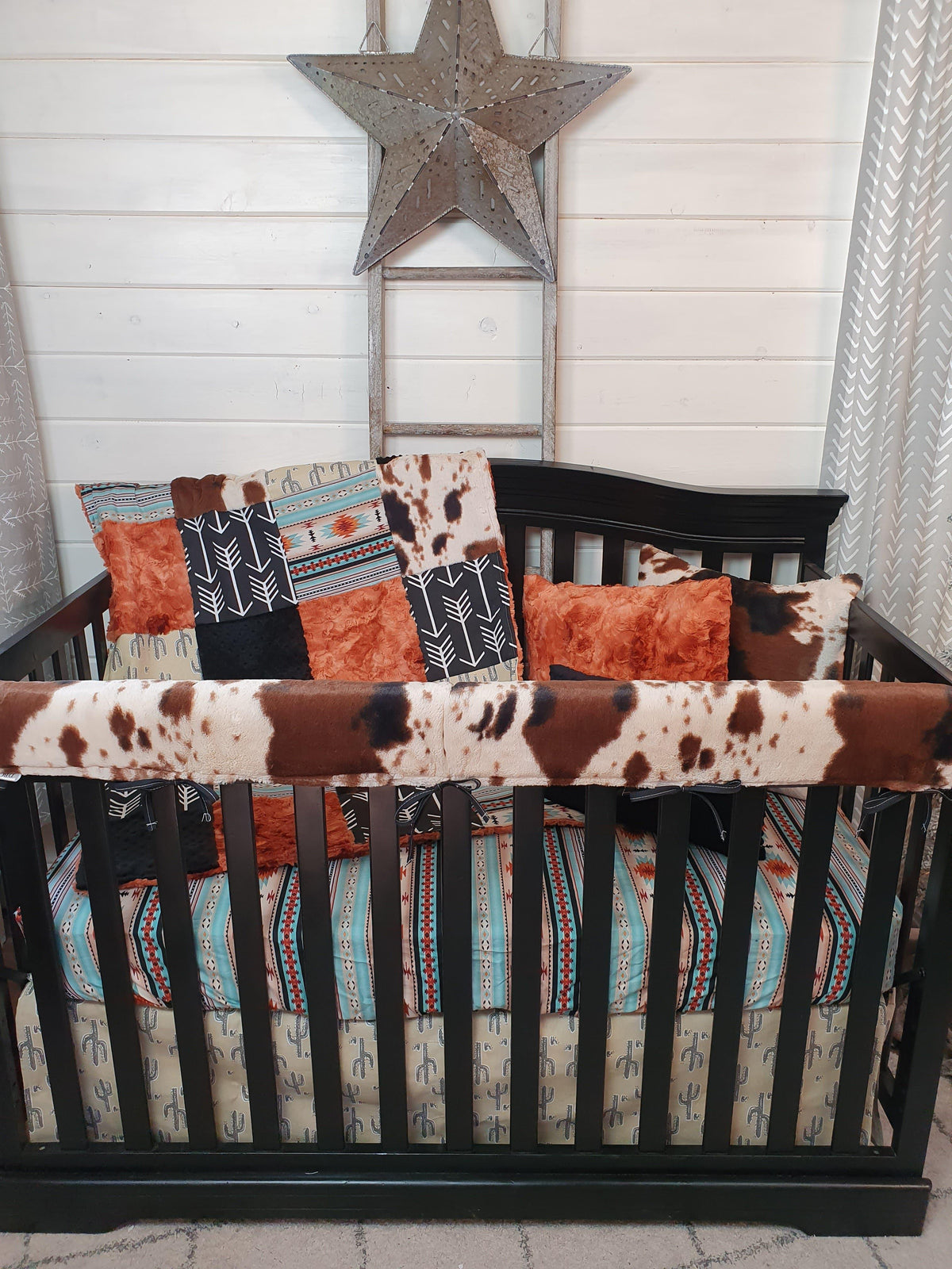 Boy Crib Bedding- Cactus, Mint Aztec, Cow Minky Ranch Collection - DBC Baby Bedding Co 