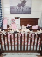 Girl Crib Bedding- Summer Floral and Cow Minky Ranch Collection - DBC Baby Bedding Co 