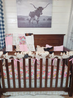 Girl Crib Bedding- Summer Floral and Cow Minky Ranch Collection - DBC Baby Bedding Co 