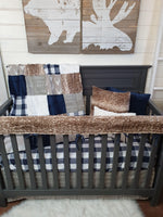 Boy Crib Bedding- Buck, Check, Fawn Minky Woodland Collection - DBC Baby Bedding Co 