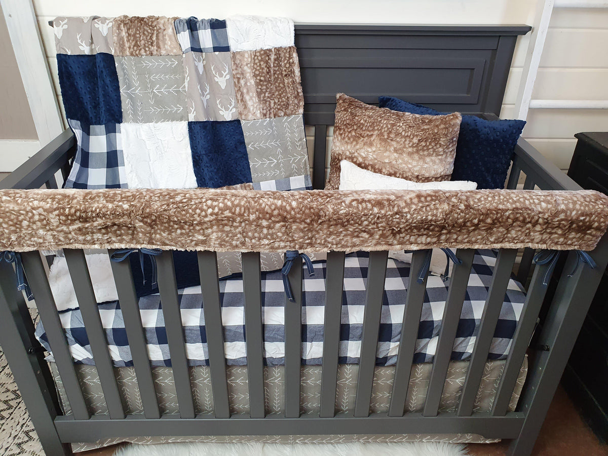 Boy Crib Bedding- Buck, Check, Fawn Minky Woodland Collection - DBC Baby Bedding Co 