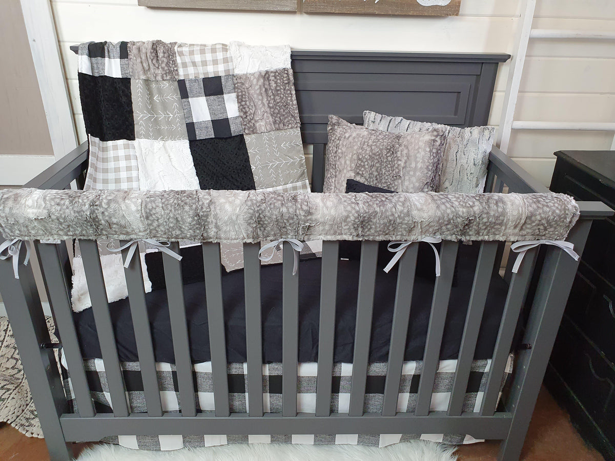Ready Ship Boy Crib Bedding- Check, Arrow, and Metal Fawn Minky Woodland Collection - DBC Baby Bedding Co 