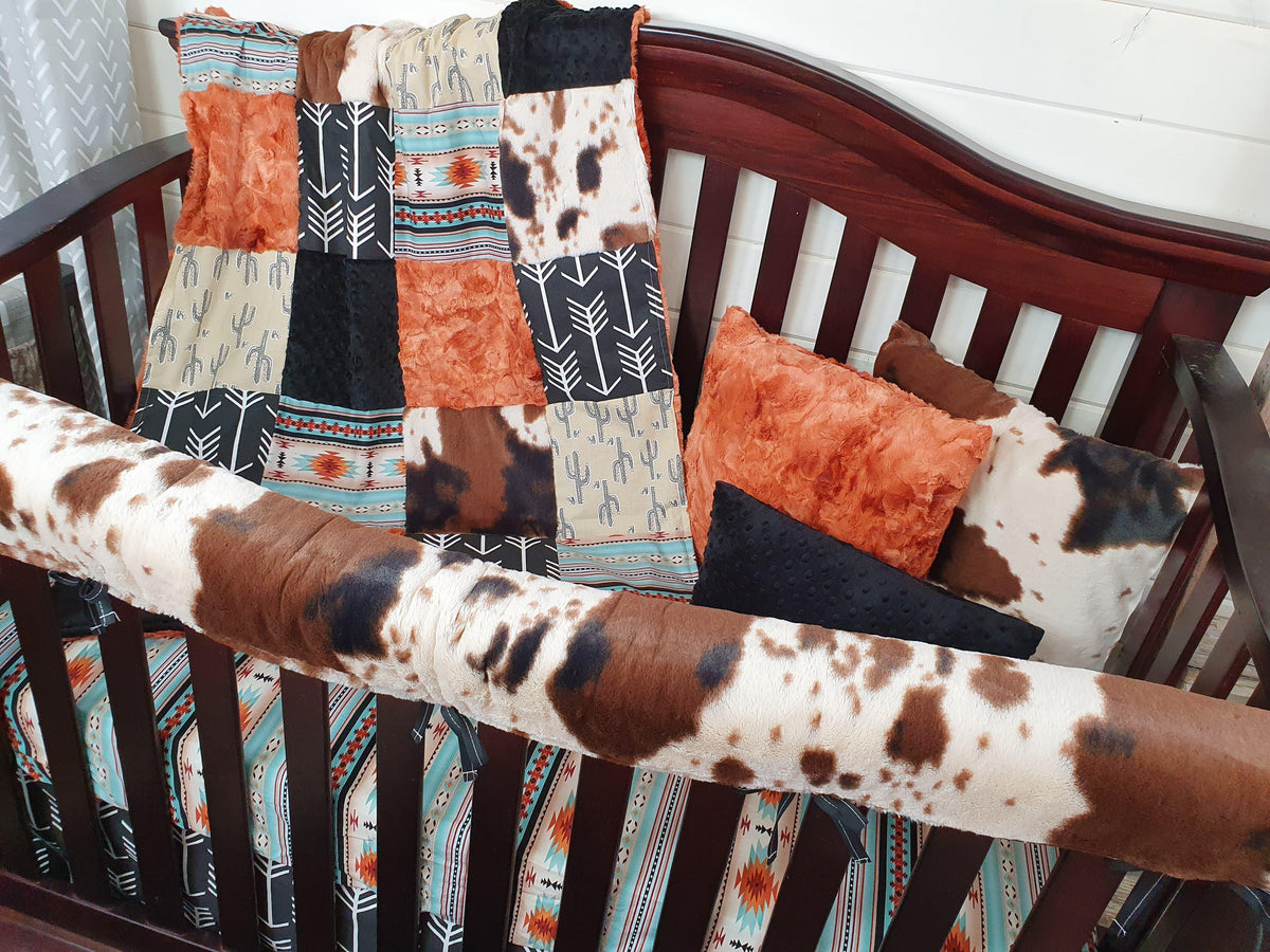 Boy Crib Bedding- Cactus, Mint Aztec, and Cow Minky Ranch Collection - DBC Baby Bedding Co 