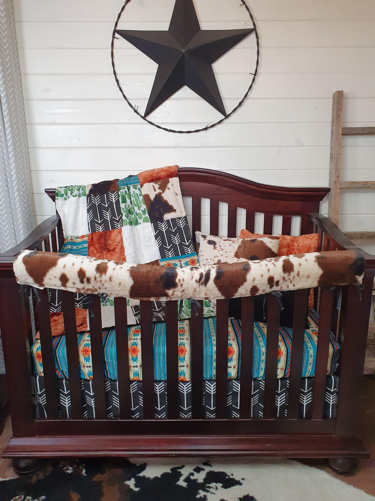 Boy Crib Bedding- Cactus, Teal Aztec, Cow Minky Ranch Collection - DBC Baby Bedding Co 