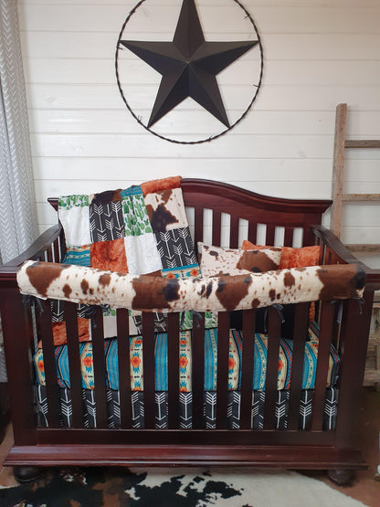 Boy Crib Bedding- Cactus, Teal Aztec, Cow Minky Ranch Collection - DBC Baby Bedding Co 