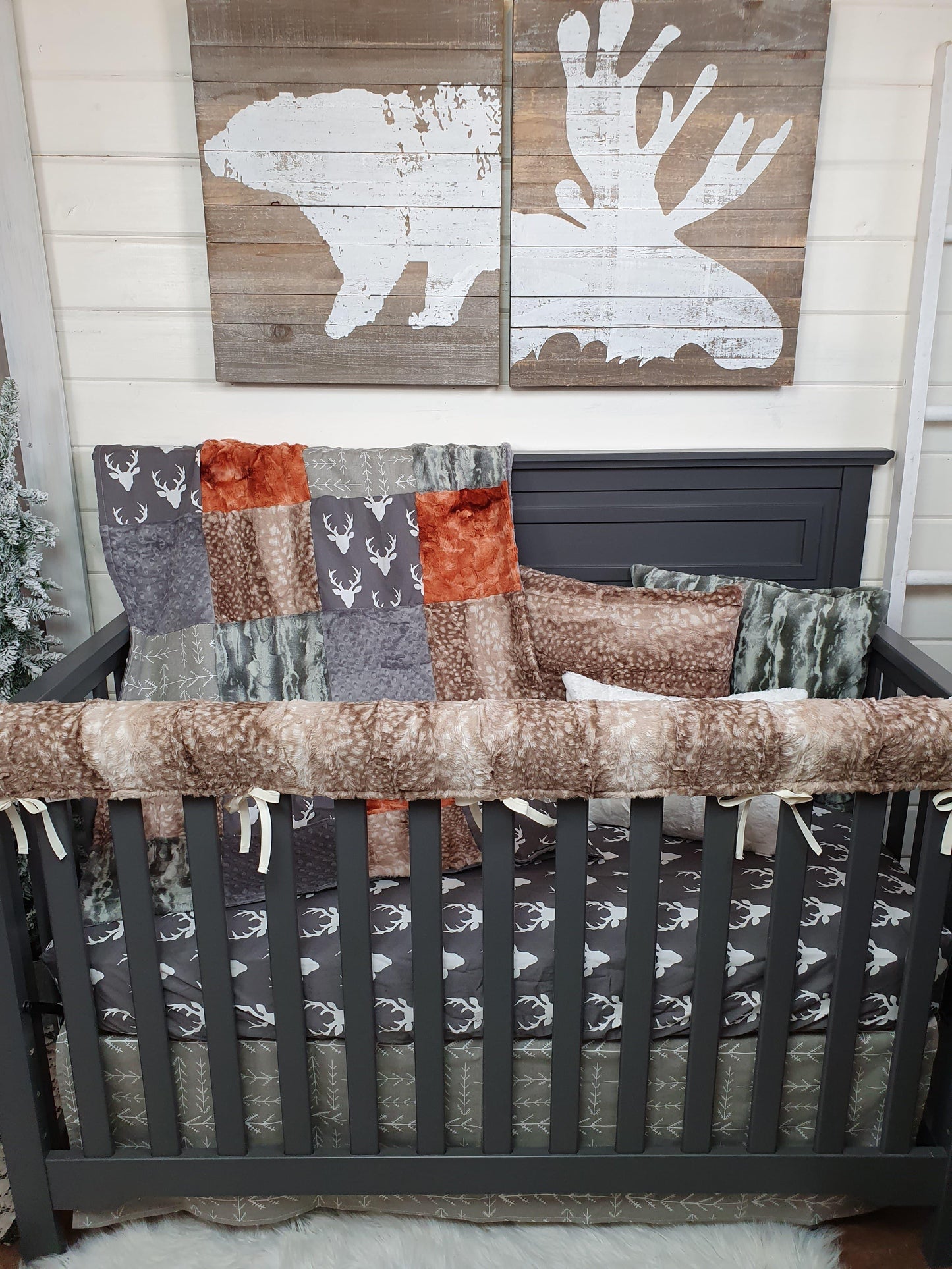 Boy Crib Bedding- Buck, Camo Jupiter Minky Woodland Crib BeddingCollection - DBC Baby Bedding Co 