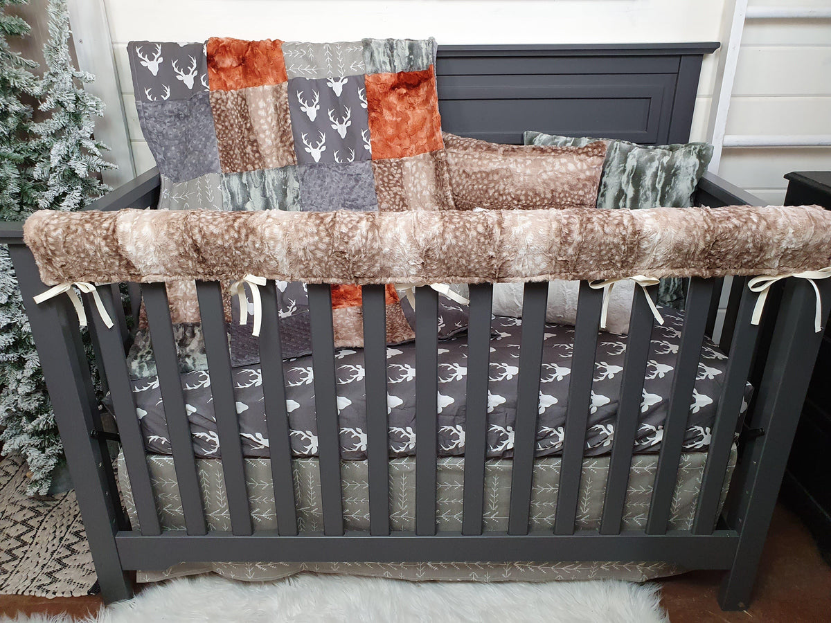 Boy Crib Bedding- Buck, Camo Jupiter Minky Woodland Crib BeddingCollection - DBC Baby Bedding Co 