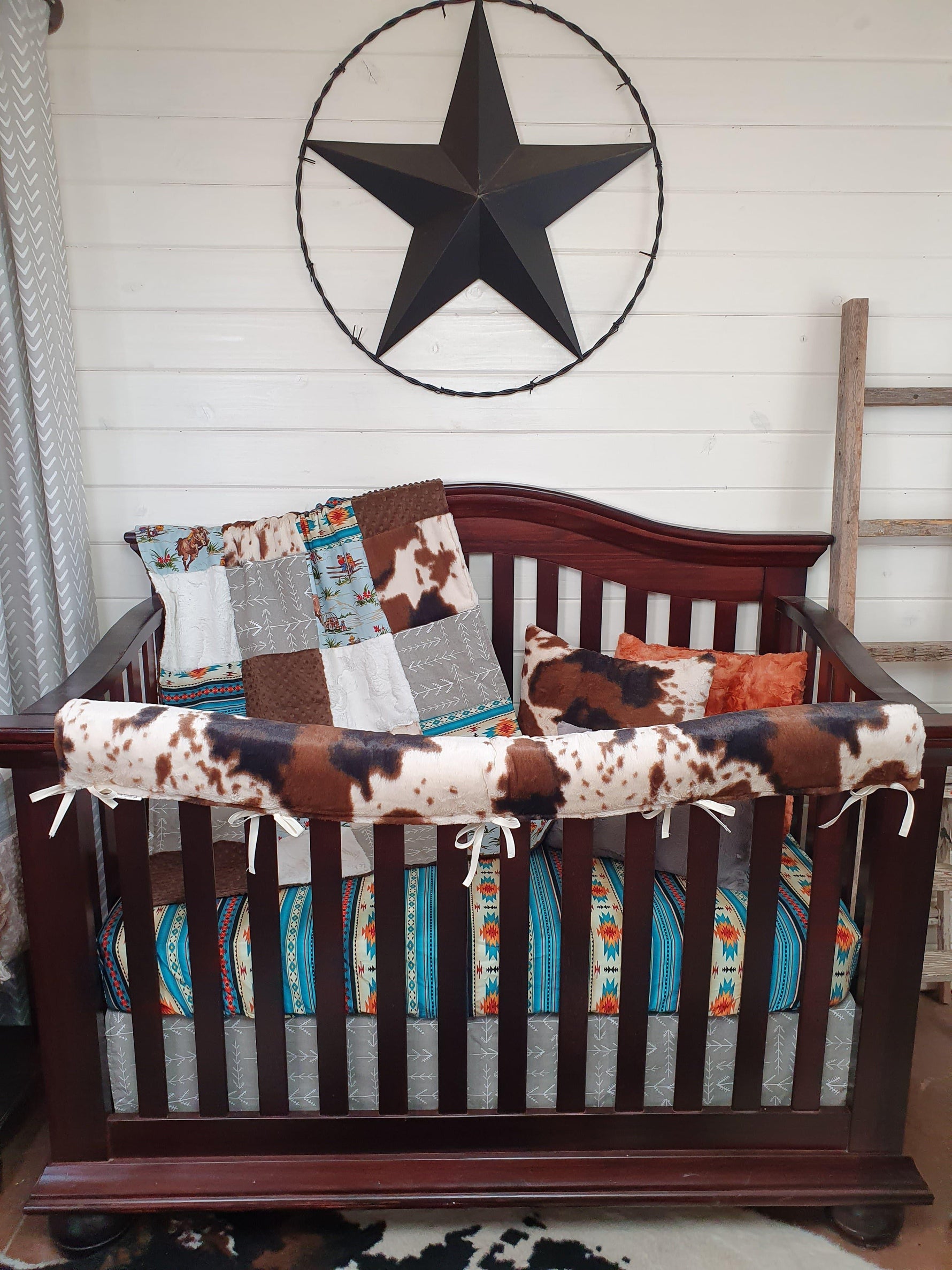 Cowboy, Teal Aztec, Cow Minky Western Nursery