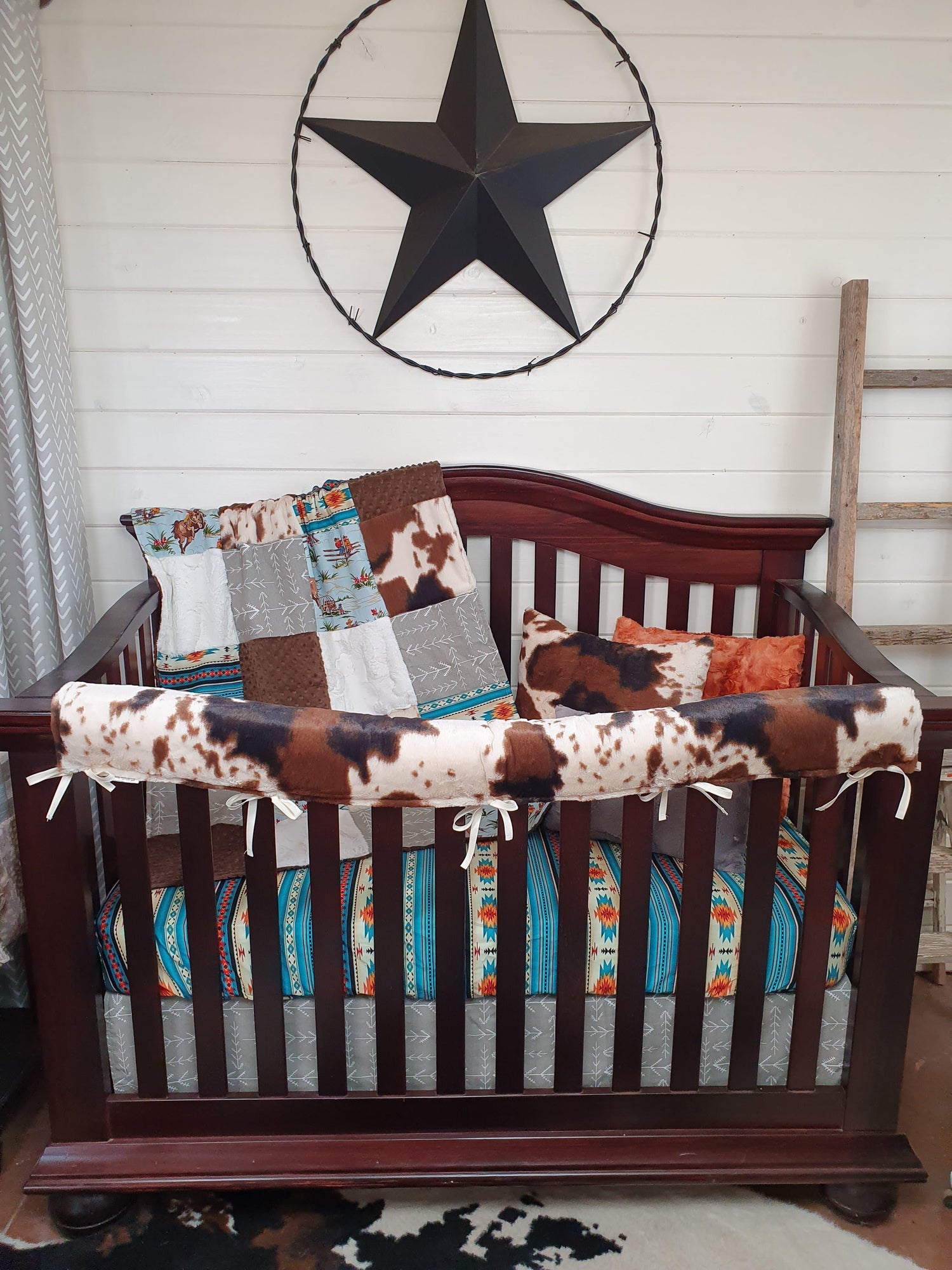 Cowboy, Teal Aztec, Cow Minky Western Nursery 3